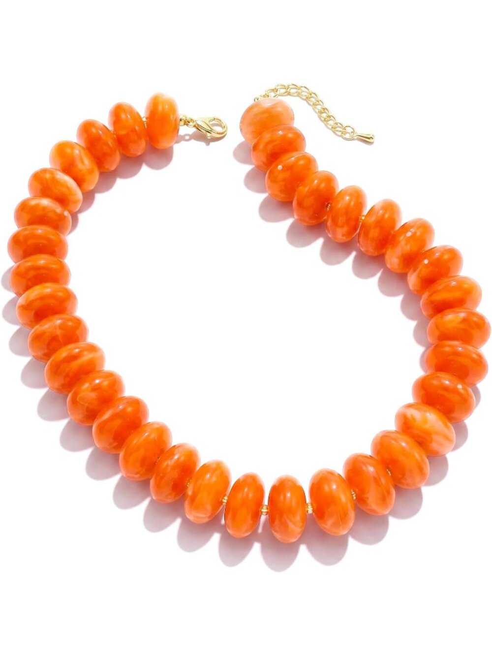 Women's Marbled Orange Bead Necklace Thick Disc Choker Summer Beach Jewelry